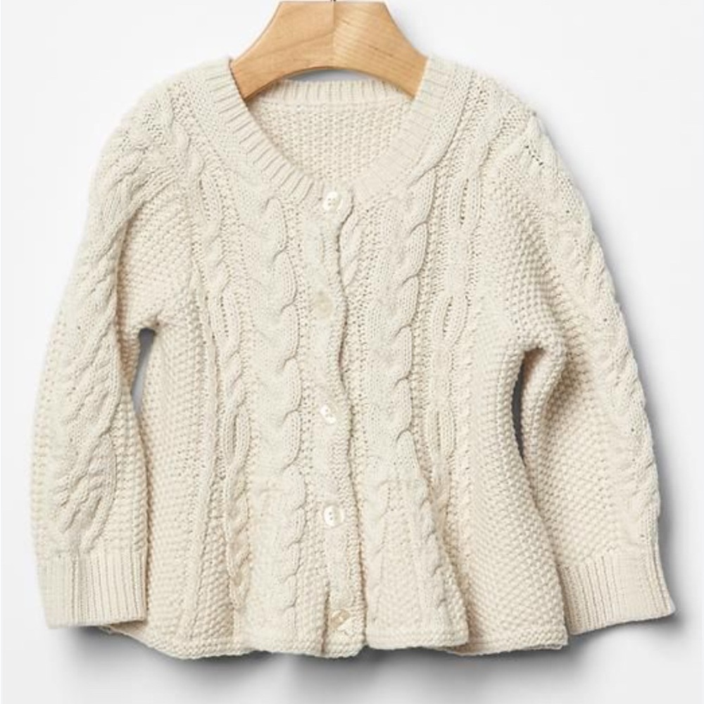 Baby Gap Toddler Girls Cozy Cream Cable Knit Peplum Cardigan Sweater
